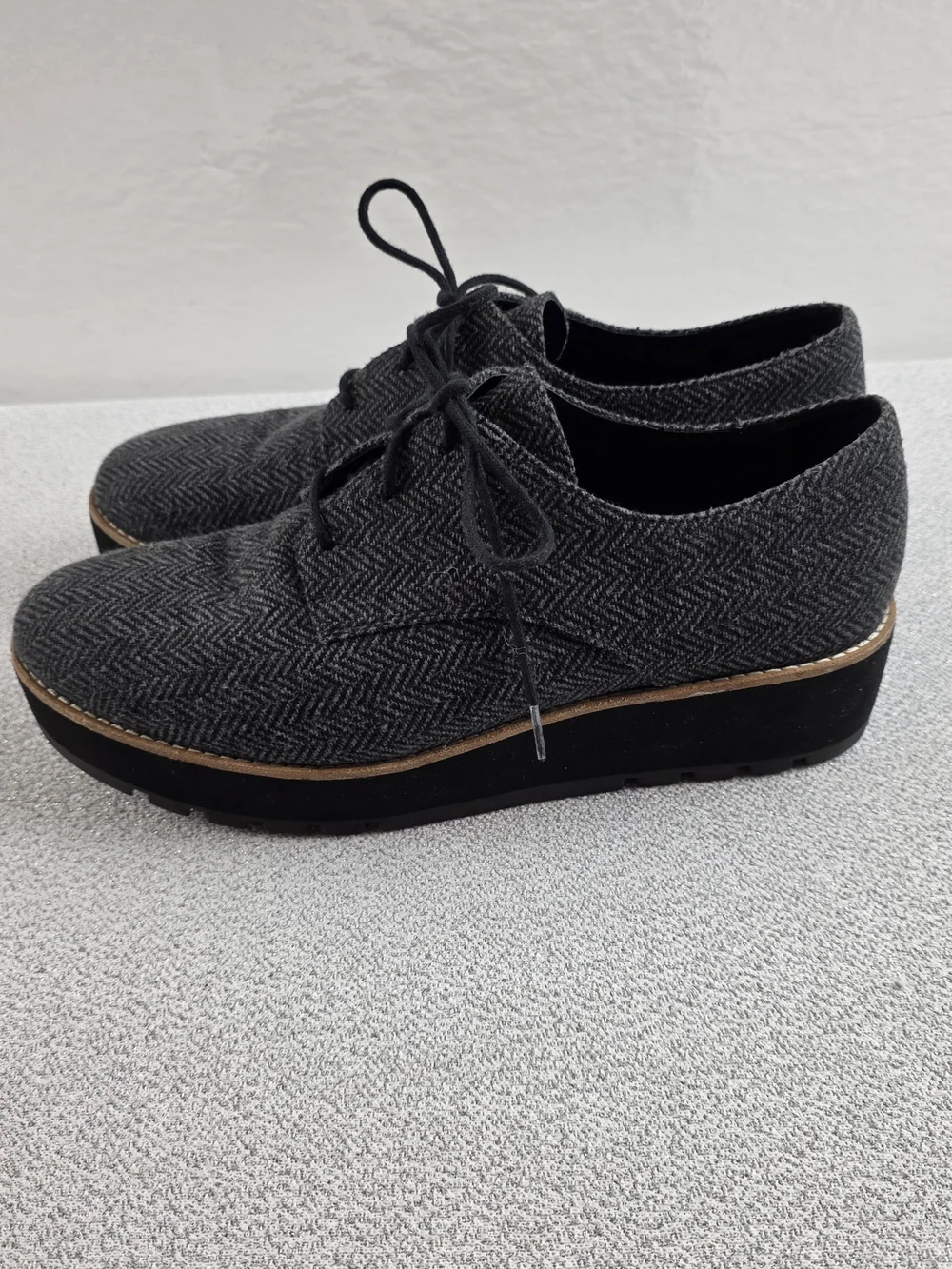 Eileen Fischer Grey Herringbone Lace-Up Platform Oxfords Wmn's 10